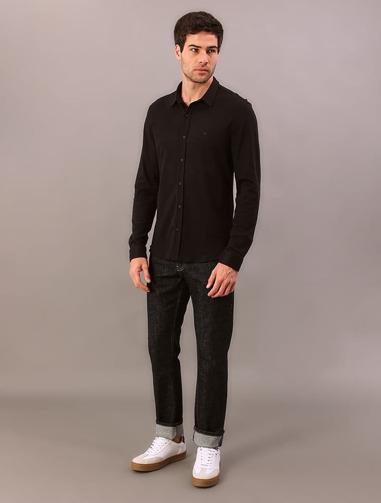 Camisa Manga Longa Slim Confort - Preto