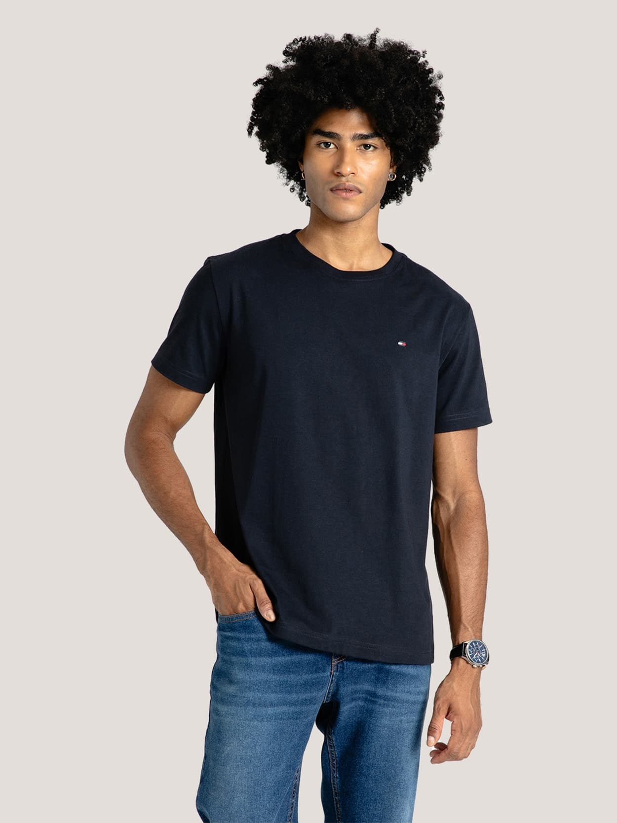 Camiseta Clássica Gola C - Azul Marinho