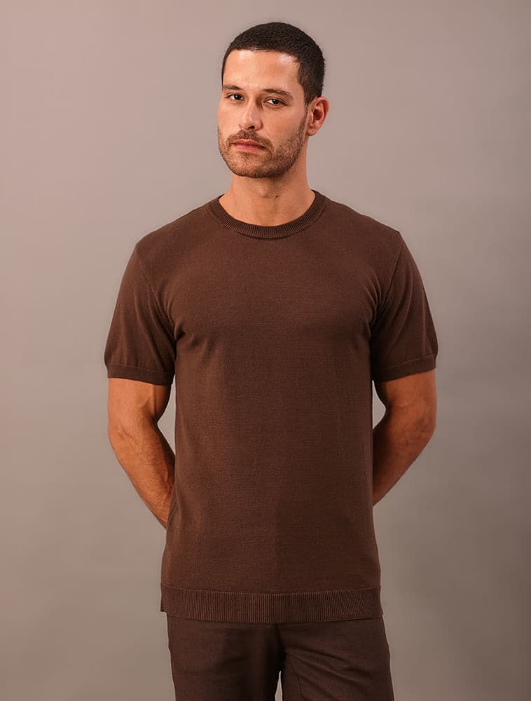 Camiseta Manga Curta Tricô - Marrom