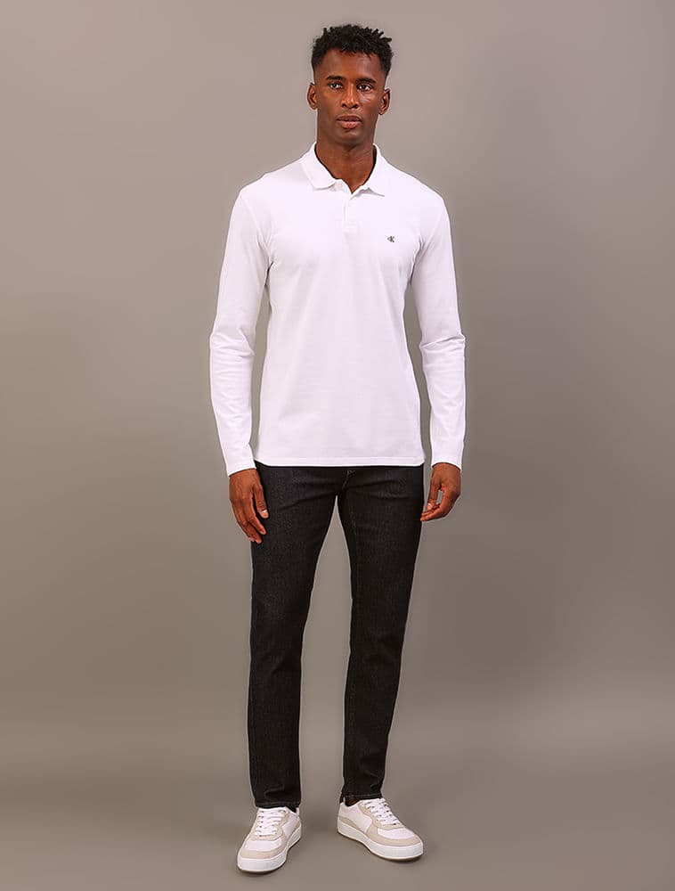 Polo Manga Longa Regular Bordado - Branco