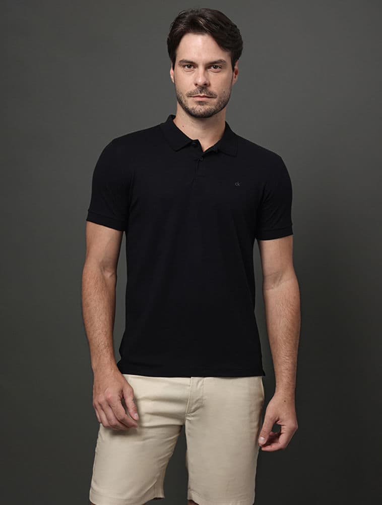 Polo Slim Meia Malha Pima - Preto