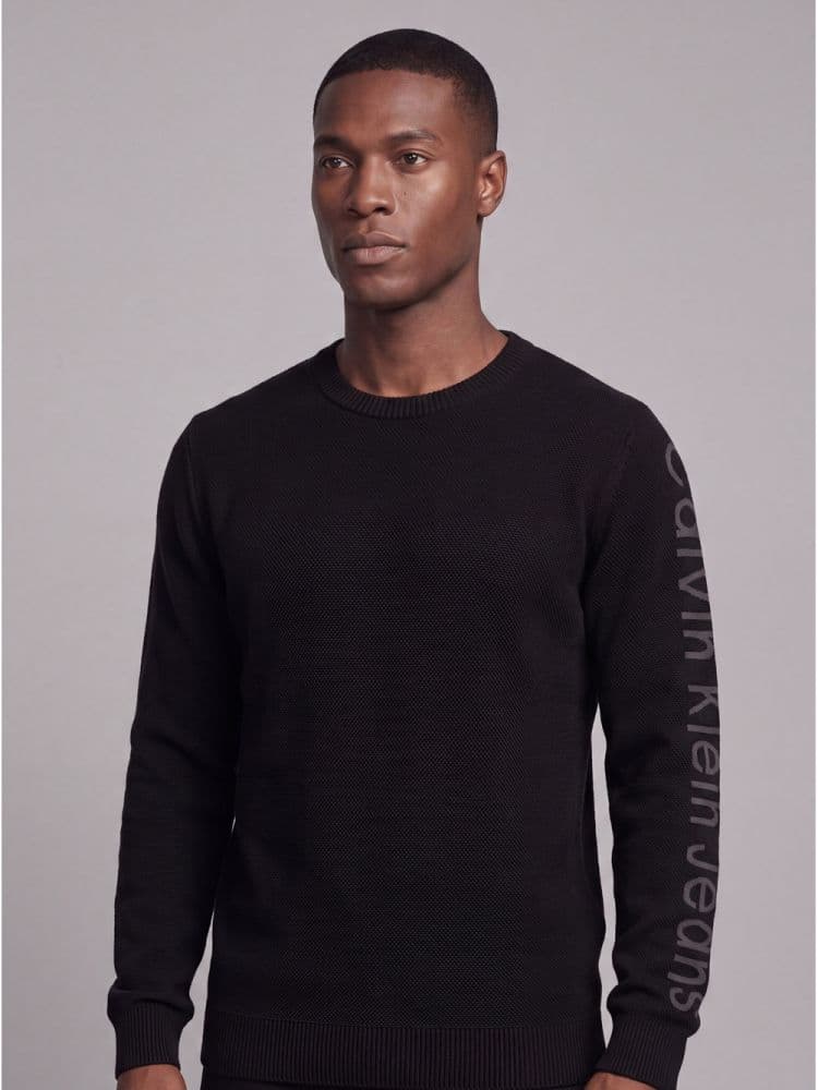 Suéter Tricot Com Logo Manga - Preto