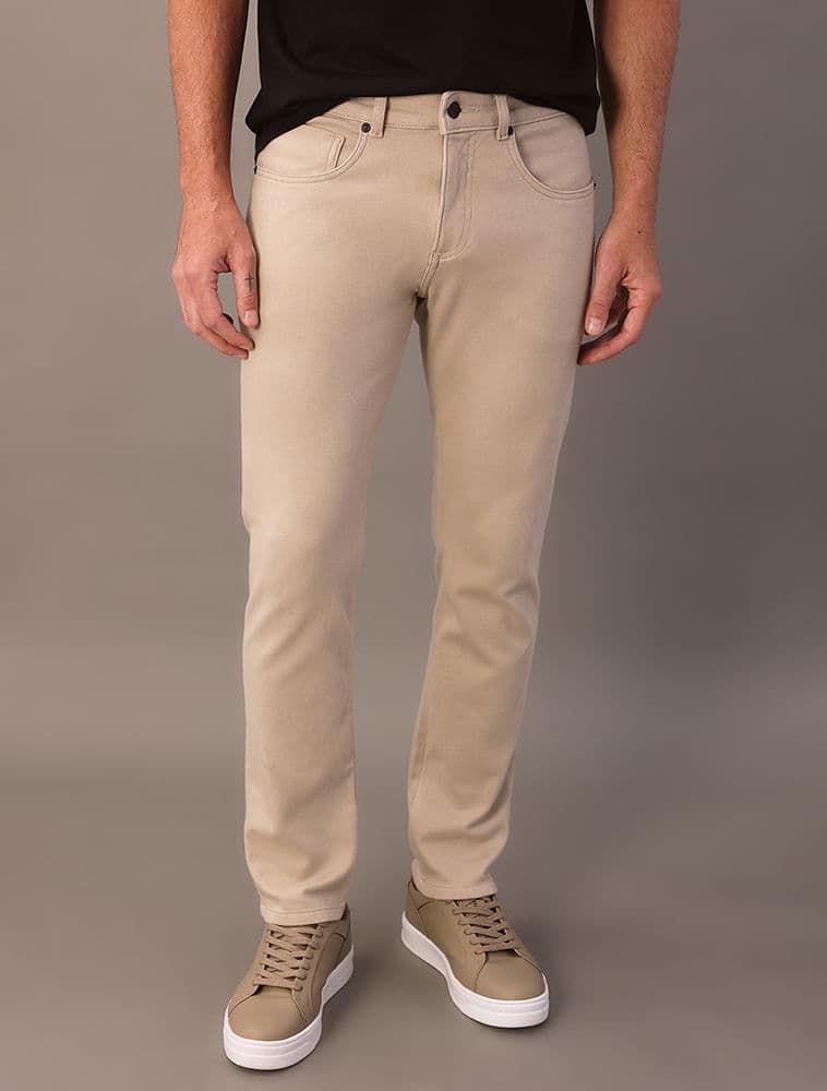 Calça Five Pockets Moletom - Caqui Claro