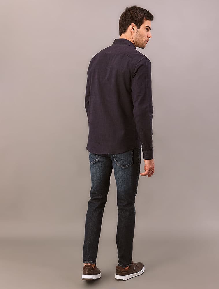 Camisa Manga Longa Regular Cotton Flamê - Marinho, vista 2