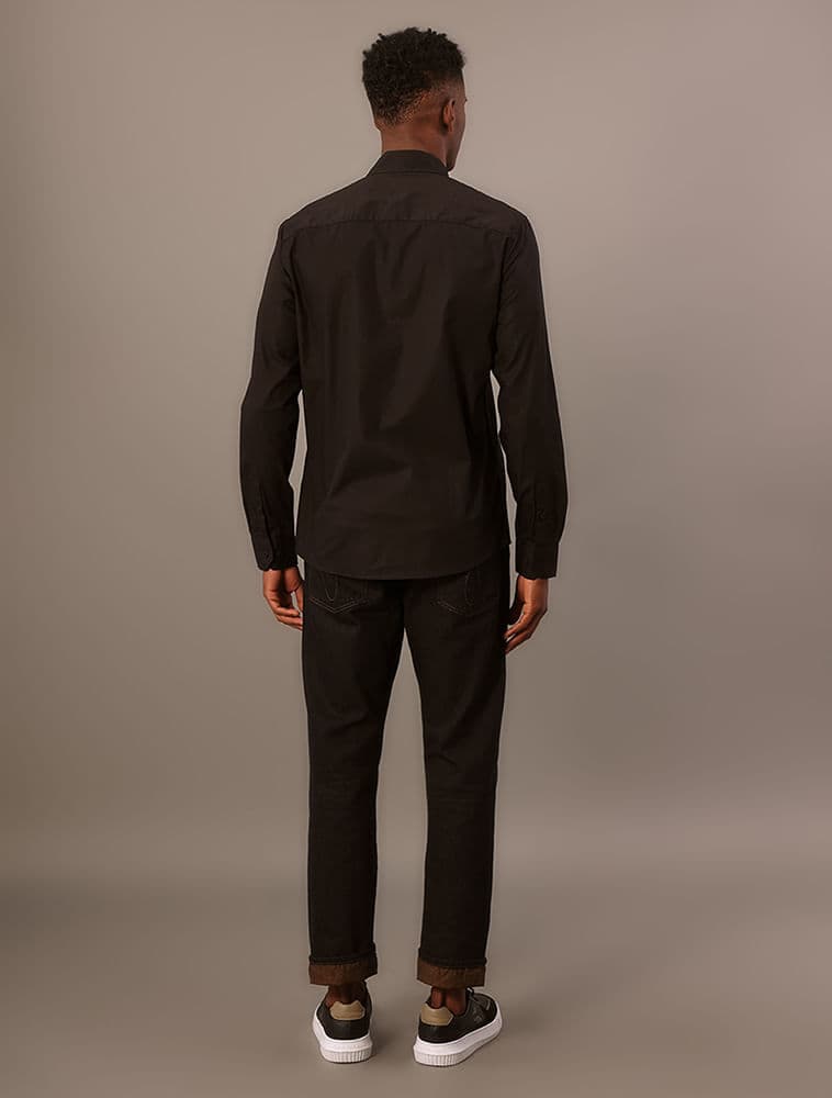 Camisa Manga Longa Regular Lisa Básica - Preto, vista 2