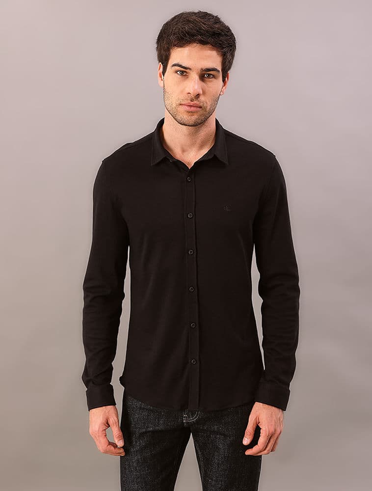 Camisa Manga Longa Slim Confort - Preto, vista 2