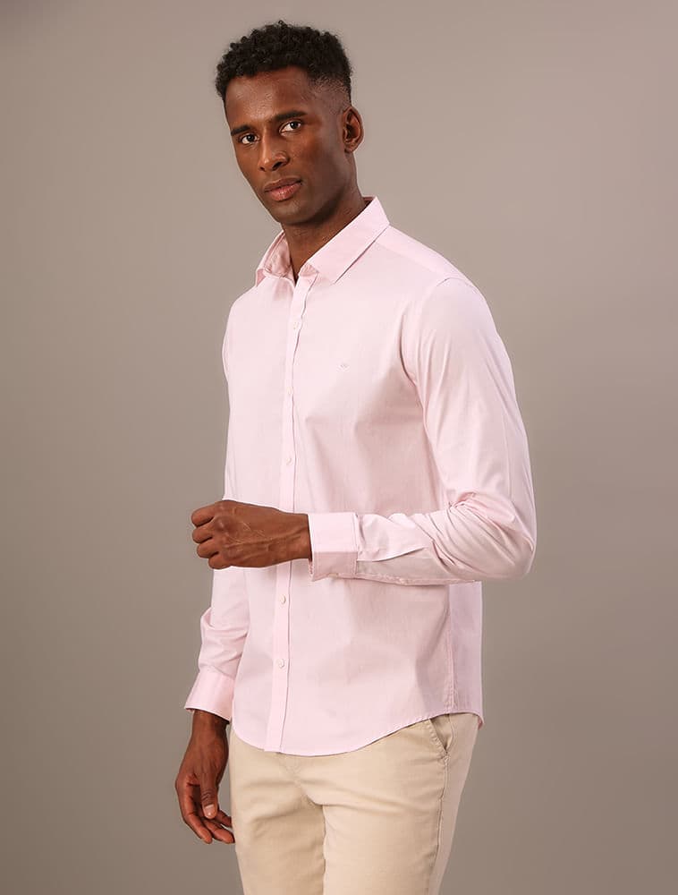 Camisa Slim Básica de Manga Longa - Rosa Claro, vista 2