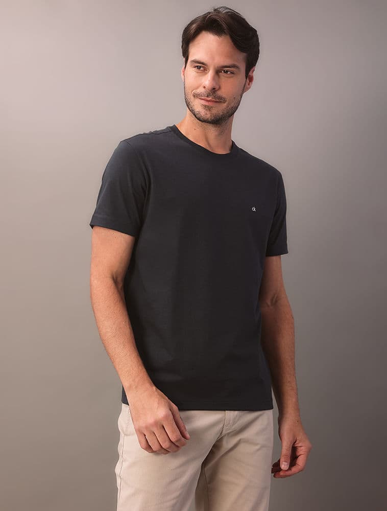 Camiseta Básica em Meia Malha - Azul Marinho