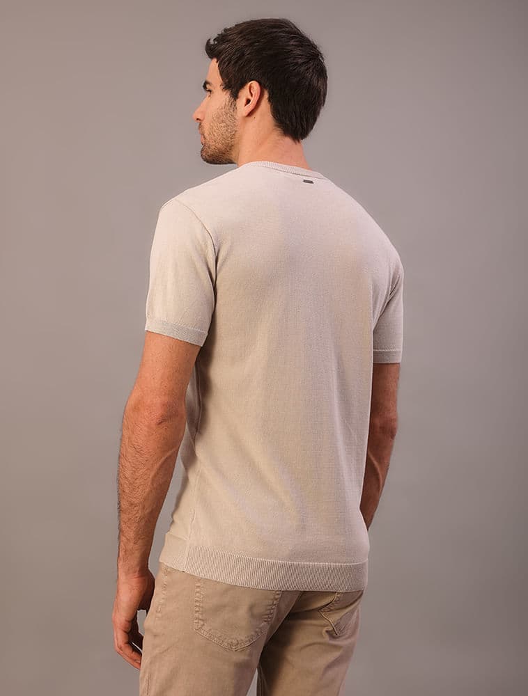 Camiseta Manga Curta Tricô - Caqui Claro, vista 2