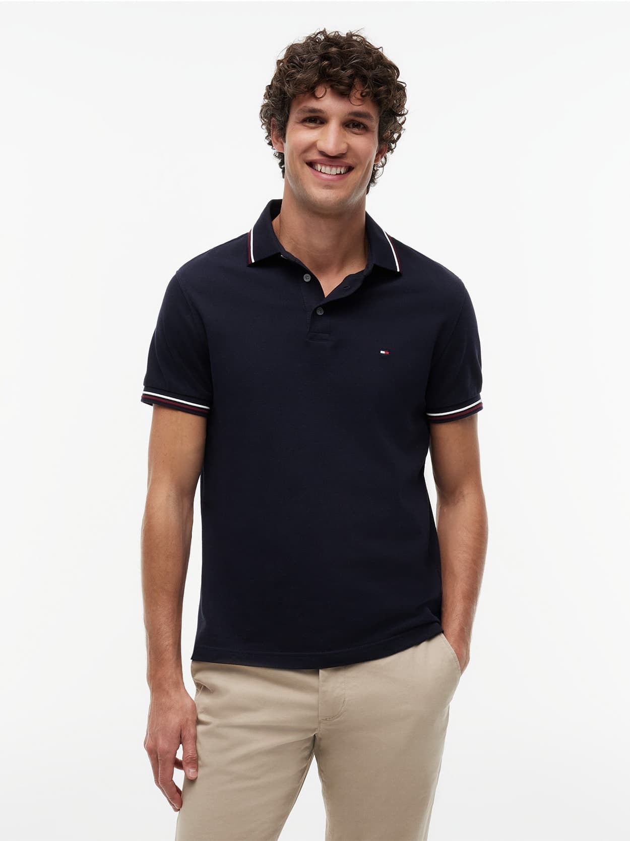 Polo Tipped Slim Fit - Azul Marinho