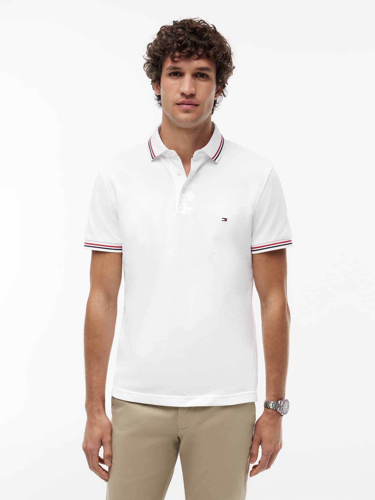 Polo Tipped Slim Fit - Branco
