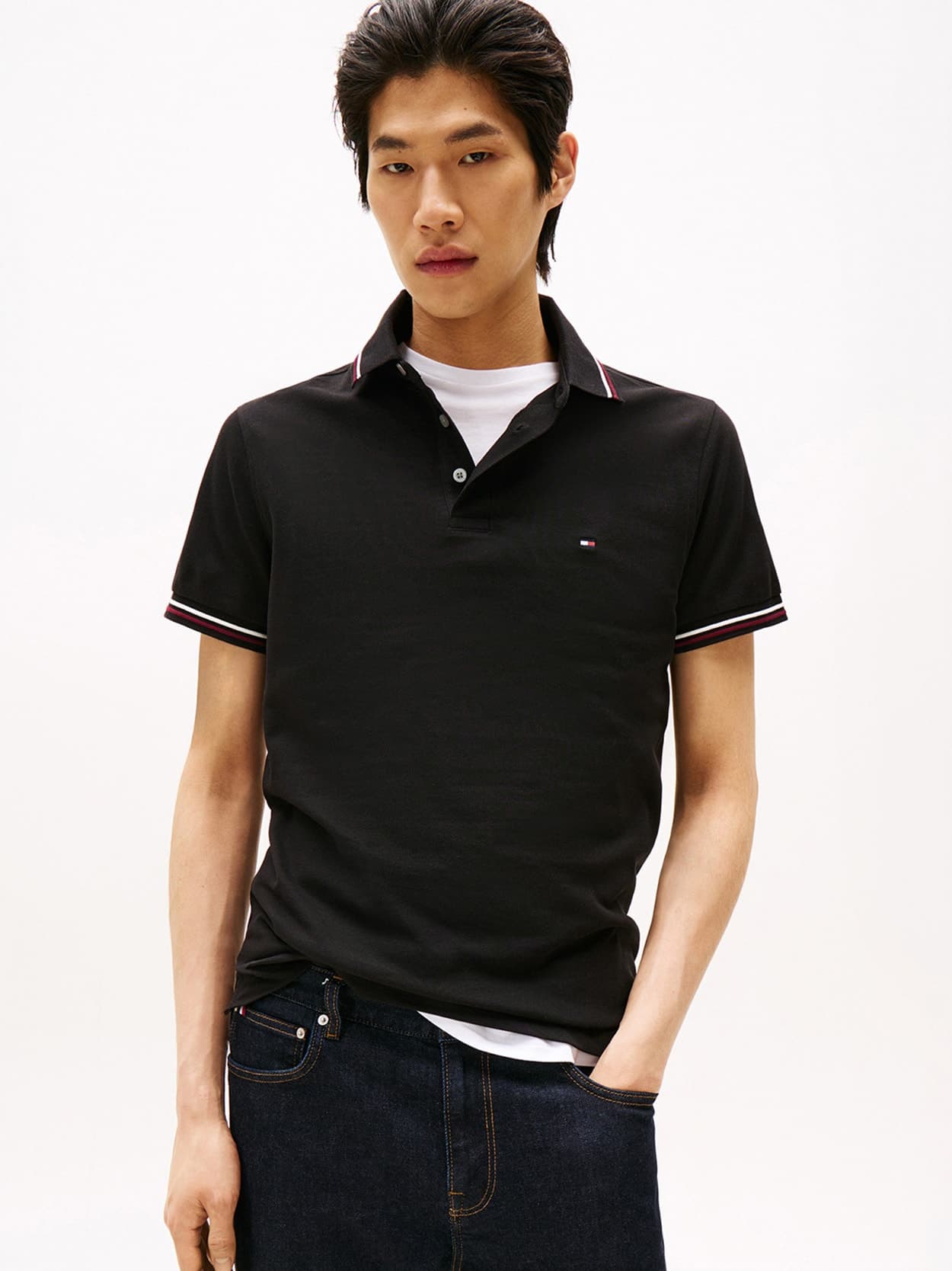 Polo Tipped Slim Fit - Preto