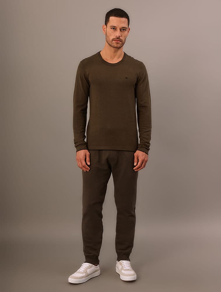 Suéter Tricot Gola Careca Algodão - Militar